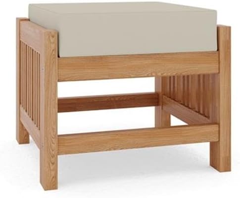 Pemberly Row Modern Teak Outdoor Ottoman, 18 x 18 x 12 in, Canvas Cushions, B...