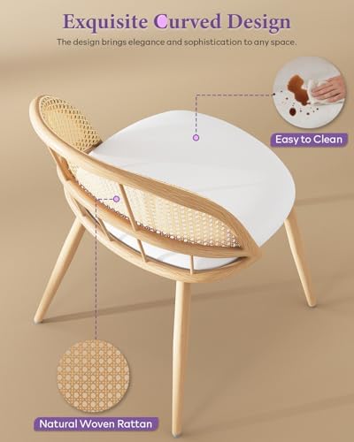 TYBOATLE Rattan Dinner Chairs Set of 4 with Faux Leather Cushion, Modern Dini...
