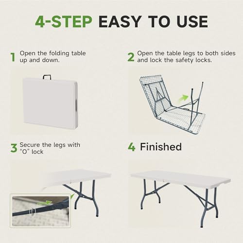 6 Foot Folding Table with Black Table Cloth - Heavy Duty 600LBS Capacity, Foldable Design with Safety Lock - Portable Folding Tables for Camping, Party, Indoor & Outdoor Use, 1 Pack