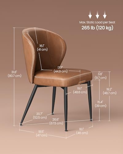 VASAGLE Dining Chairs Set of 2, Upholstered Kitchen Chairs