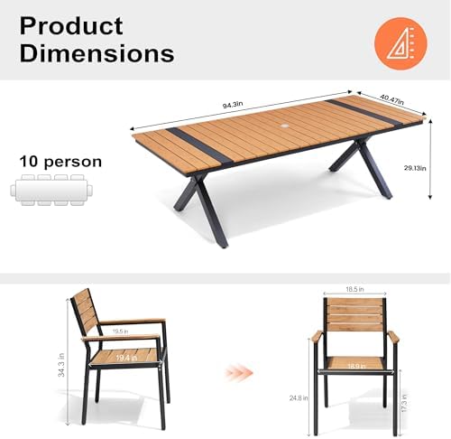 Pellebant 11-Piece Outdoor Patio Dining Table Set for 10 Person