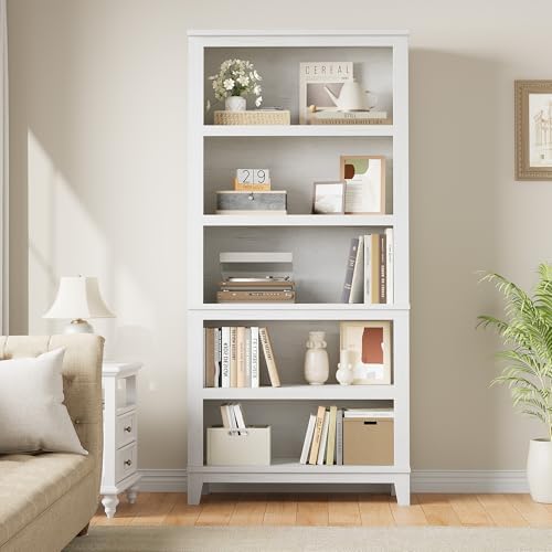 71" Farmhouse Bookcase, 5-Tier Tall Bookshelf with Adjustable Shelves