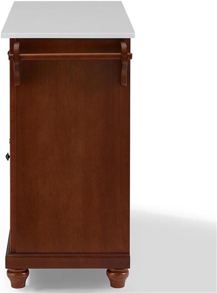 Pemberly Row Modern Wood Granite Top Kitchen Island in Mahogany