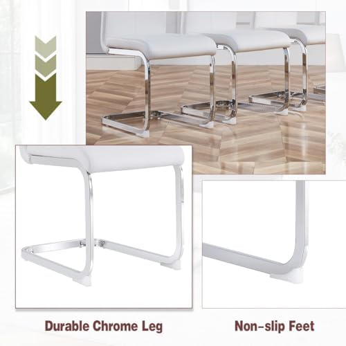 63" White Marble Dining Table Set for 6, Modern Faux Marble Dining Table with Chrome Plate Leg, Kitchen Table with 6 PU Chairs for Kitchen Dining Room, White
