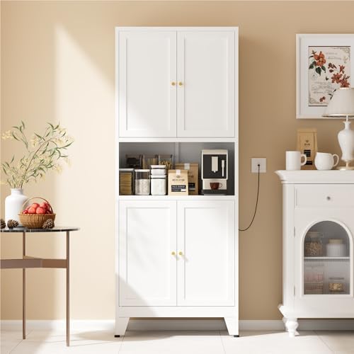 COFaR 69" Pantry Cabinet,Metal Storage Cabinet with Doors and Shelves,White