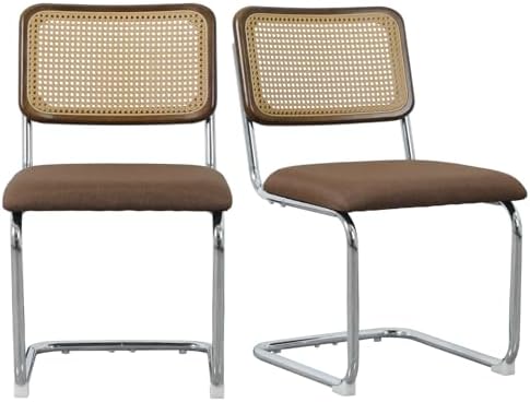 Rattan Dining Chairs Set of 2,Linen Cesca Chair Kitchen Chair,Coffee2 | VICBA...