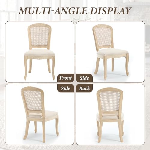Wicker Dining Chairs Set of 4, Upholstered Linen Fabric Dining Room Chairs wi...