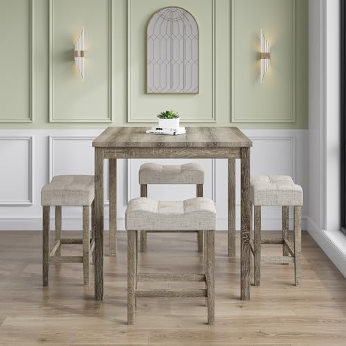 allamazing 5-Piece Counter Dinner Height Table Set, Indoor Modern Rectangular...