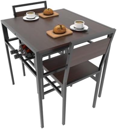 KEIKI 3-Piece Small Dinner Table Set for 2-4 Dinning with Storage, Walnut