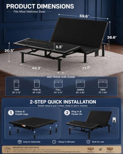 Marsail NS1 Massage Adjustable Base with Mattress Set, Queen Adjustable Bed F...