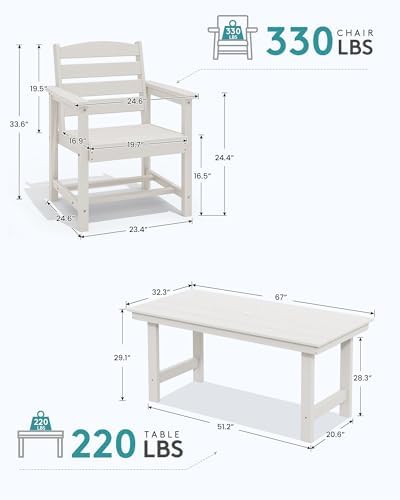 SERWALL 7 Pcs Outdoor Dining Set, 67" HDPE Dining Set for 6, White
