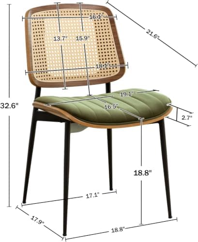 Rattan Dining Room Chairs Set of 4, Mid Century Modern Kitchen Chairs,Green V...