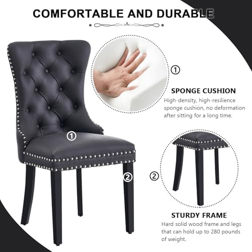 Leather Dining Chairs, Upholstered Dining Room Chairs, Black, Set of 6