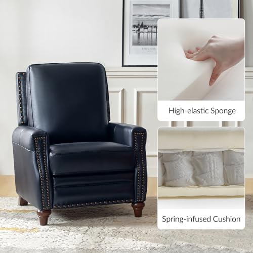 HULALA HOME Genuine Leather Manual Recliners Set of 2 with Wood Legs, Navy | ...