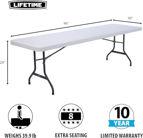 Lifetime 22980 8-Foot Commercial Folding Table, White Granite HDPE Top, Steel...