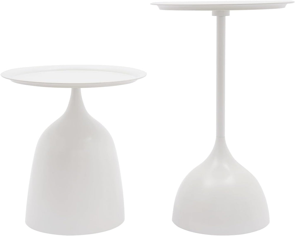 Metal Nesting Tables, Round Side Table Set of 2, White | Pedestal Tables, 17&...