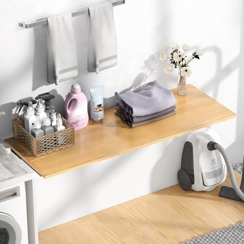 Need 47x20 Inch Wall Mounted Folding Table for Office Laundry Teak | Black Fr...