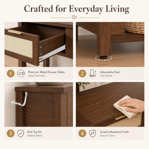 Luoxiao Console Table for Entryway with 3 Rattan Drawers Storage Open Shelf |...