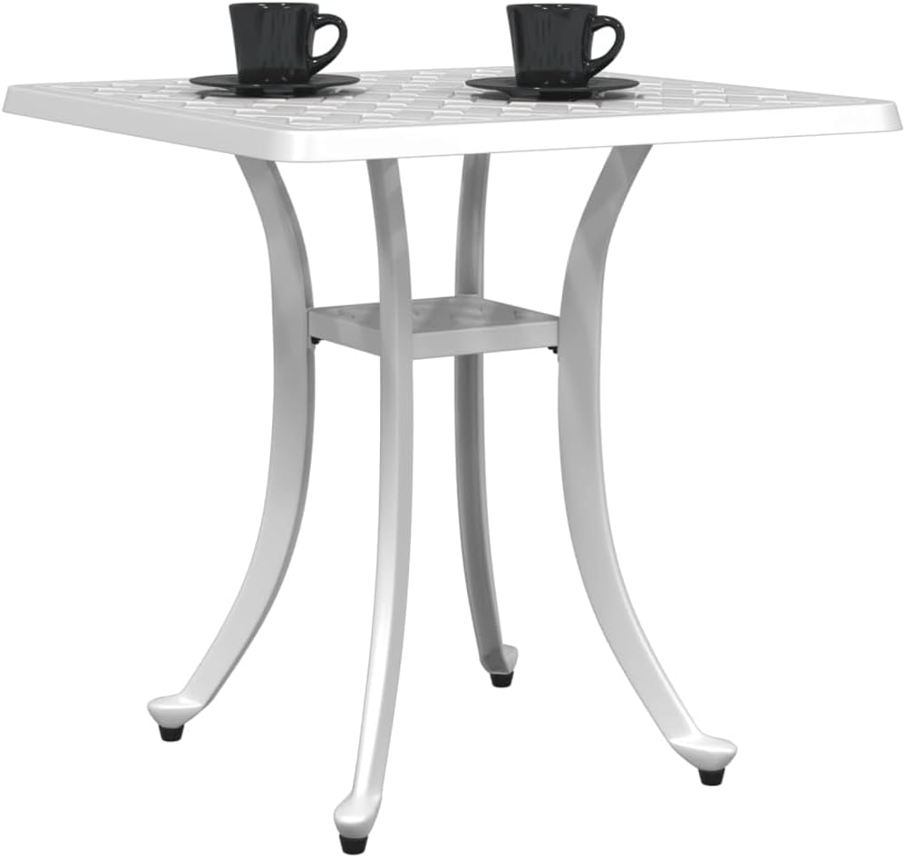 Square Garden Table, Small Outdoor Patio Table in White Cast Aluminum, Rust-R...