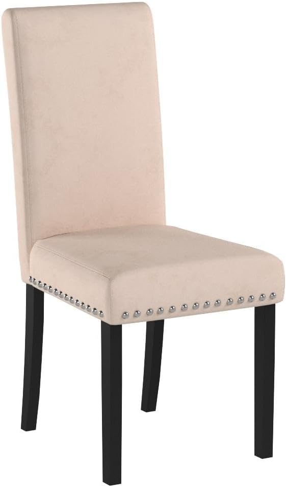 LSSPAID Dining Chairs Set of 2, Fabric Upholstered Dining Room Parson Chair with Nailhead Trim and Solid Wood Legs for Home and Kitchen, Beige