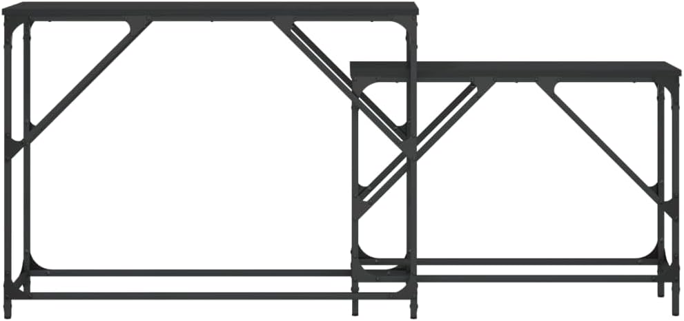 Nesting Console Tables 2 pcs Black Engineered Wood | Metal Frame, Space Savin...
