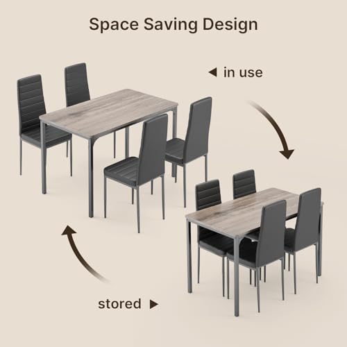 Gizoon 5-Piece Dining Table Set for 4, Kitchen Table with PU Chairs Grey