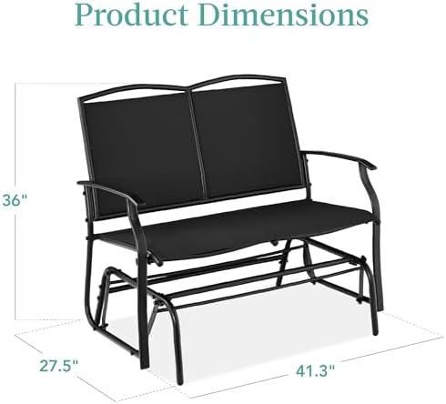 Best Choice Products 2-Person Outdoor Patio Swing Glider Steel Bench Loveseat...