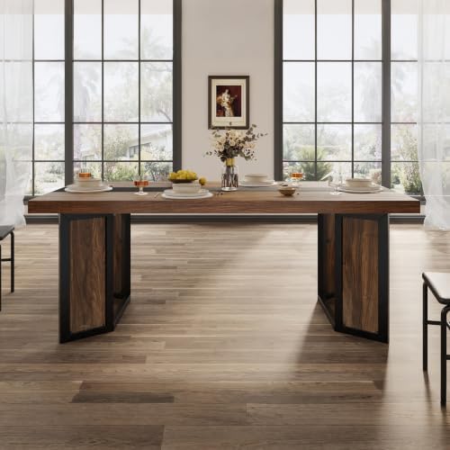Industrial Dining Table for 6-8 People, 71" Large Long Wooden Kitchen Ta...