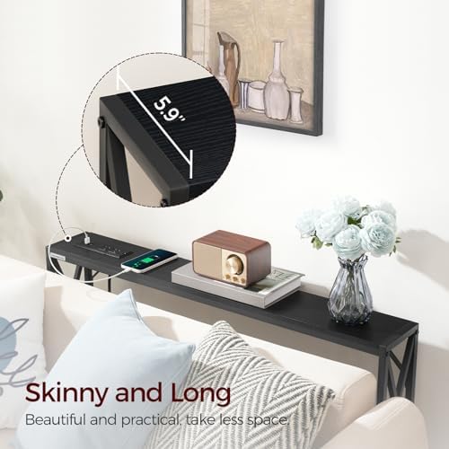 MAHANCRIS 5.9" Narrow Sofa Table with Charging Station, 39.4 Behind Couc...