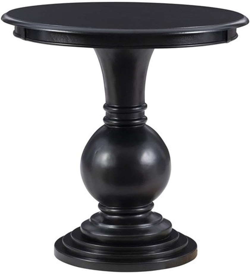 Pemberly Row Set of 2 Round Wood Accent Tables with Pedestal Base in Jet Black