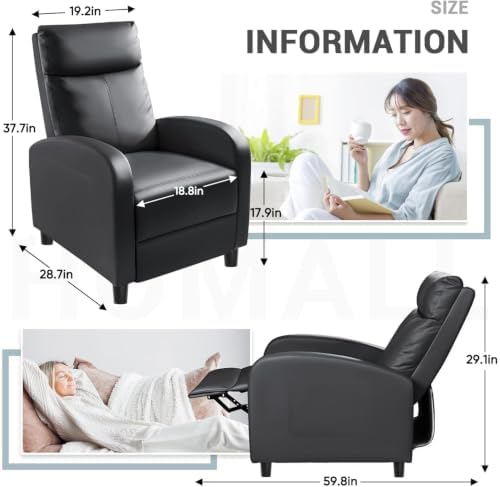 Homall Recliner Chair, Recliner Sofa PU Leather for Adults, Black Recliners