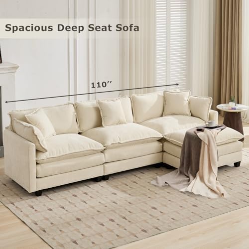 SoarFlash 77.95" Chenille L Shaped Modular Sofa with Ottoman,Beige