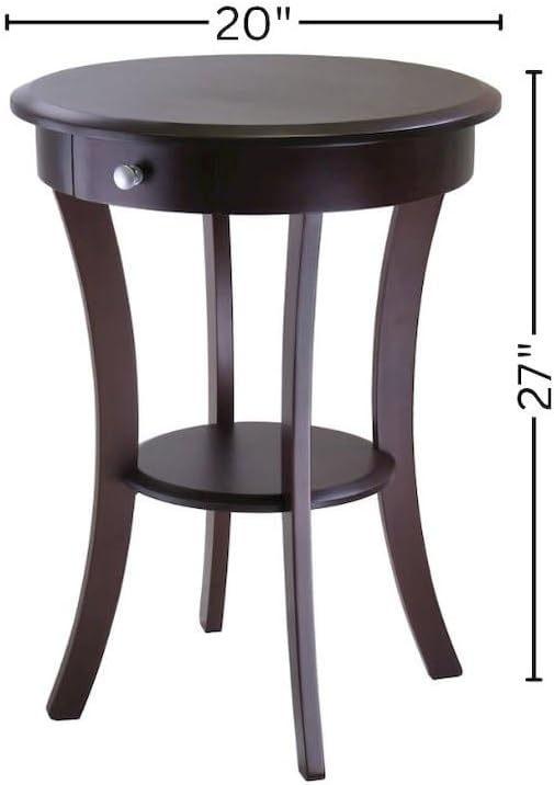 Furnifact Round Accent Table, Brown Finish, Storage Drawer, Lower Round Shelf...