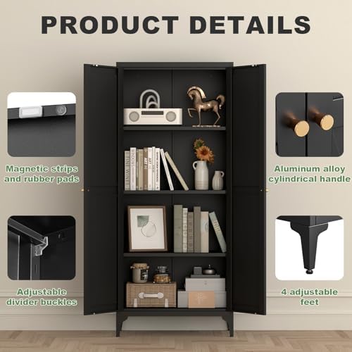 65"H Kitchen Pantry Storage Cabinets with 2 Doors and 3 Adjustable Shelv...