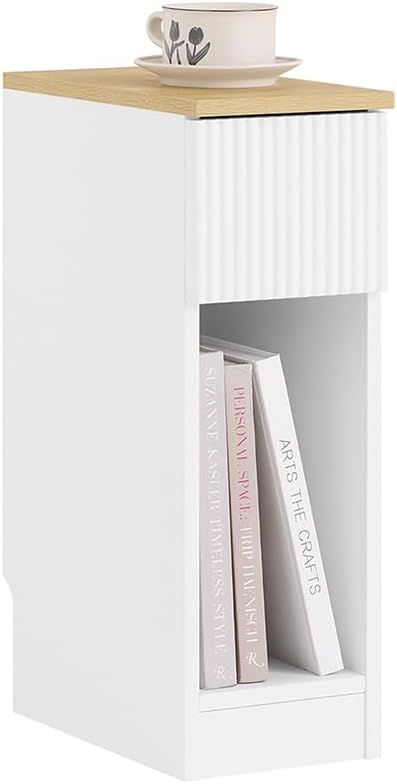 SoBuy Narrow Nightstand, Slim Bedside Tables with Drawers Suitable for Small ...