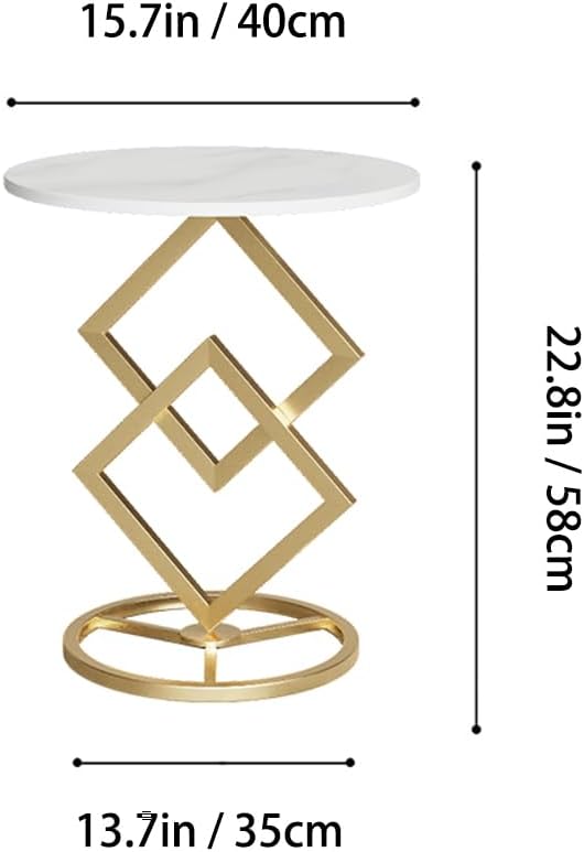 Boho Round Side Table Living Room, Luxurious Marble Desktop end Tables with S...