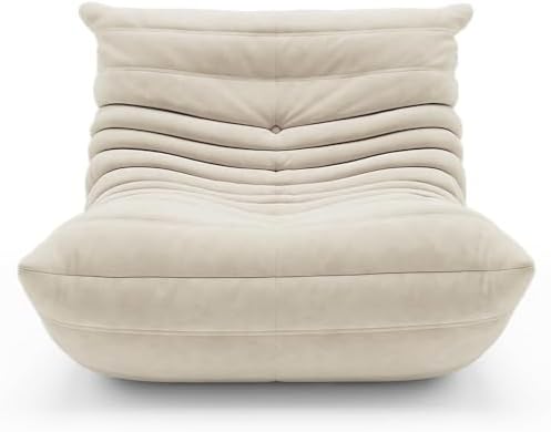 High-end Uncompressed Togo Bean Bag Chair for Adults, Memory Foam Floor Sofa Couch with Soft Fabric, Comfy Fireside Lounge Chair for Living Room, Bedroom, Apartment & Reading Nook Suede Antique White