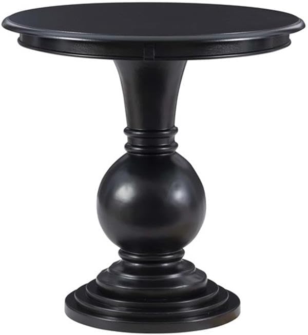 Pemberly Row Set of 2 Round Wood Accent Tables with Pedestal Base in Jet Black
