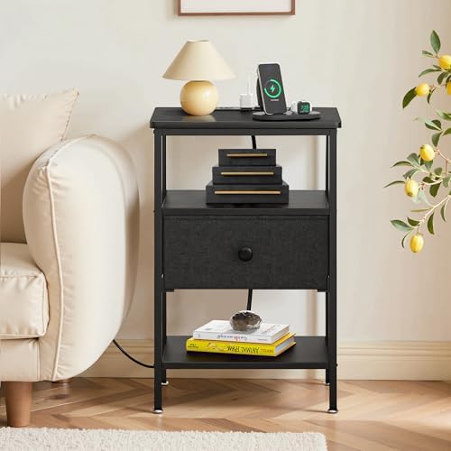 VECELO Nightstands with Charging Station Set of 2,Bedside Tables with Storage...