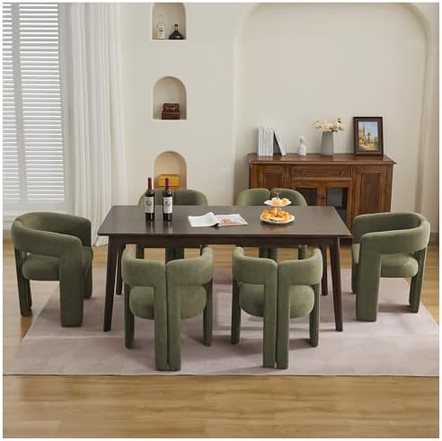 adochr Modern Barrel Dining Chairs Set of 6, Upholstered Linen Dining Room Ch...