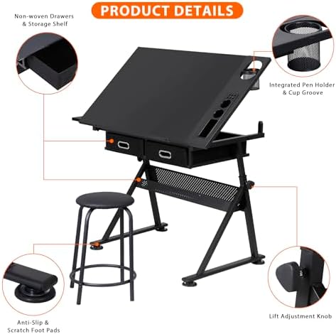 Nova Microdermabrasion Height Adjustable Drafting Table - Art/Craft Desk with...