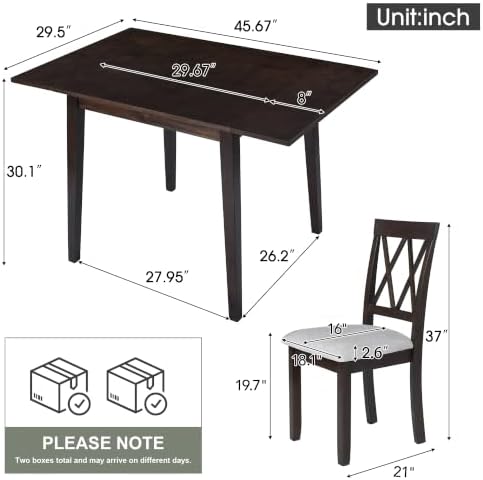 P PURLOVE 3 Piece Kitchen Dining Set, Wood Dining Table Set, Espresso