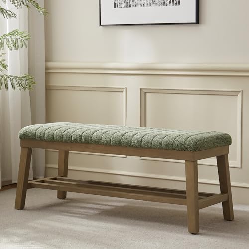 VKNOW Entryway Bench, Storage Shoe Bench with Rubberwood Legs, Green | Shoe R...