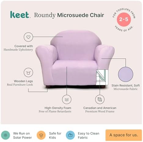 Roundy Toddler Armchair with Soft Microsuede Upholstery Durable Wooden Frame, Ergonomic Design, Fully Assembled, Comfortable Kids Chair for Ages 2-5, Ideal for Bedroom, Playroom & Daycare Use.