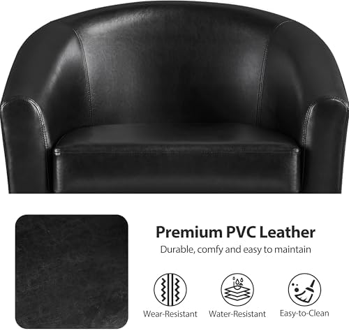 Yaheetech Accent Chairs Set of 2, Faux Leather Barrel Armchairs Black