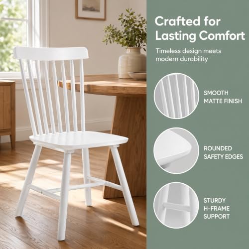 Windsor Dining Chairs Set of 2, Spindle Back Wooden Chairs