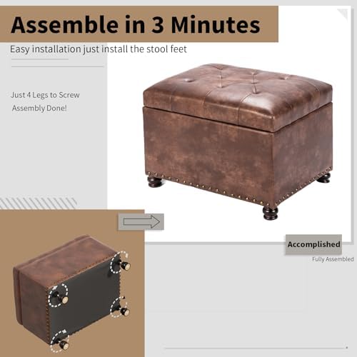 Joveco Leather Storage Ottoman, 24" Rectangle Tufted Square Upholstered ...
