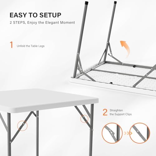 VINGLI White Card Square Table, 34 inch Foldable Legs Full Table Top, Easy to...