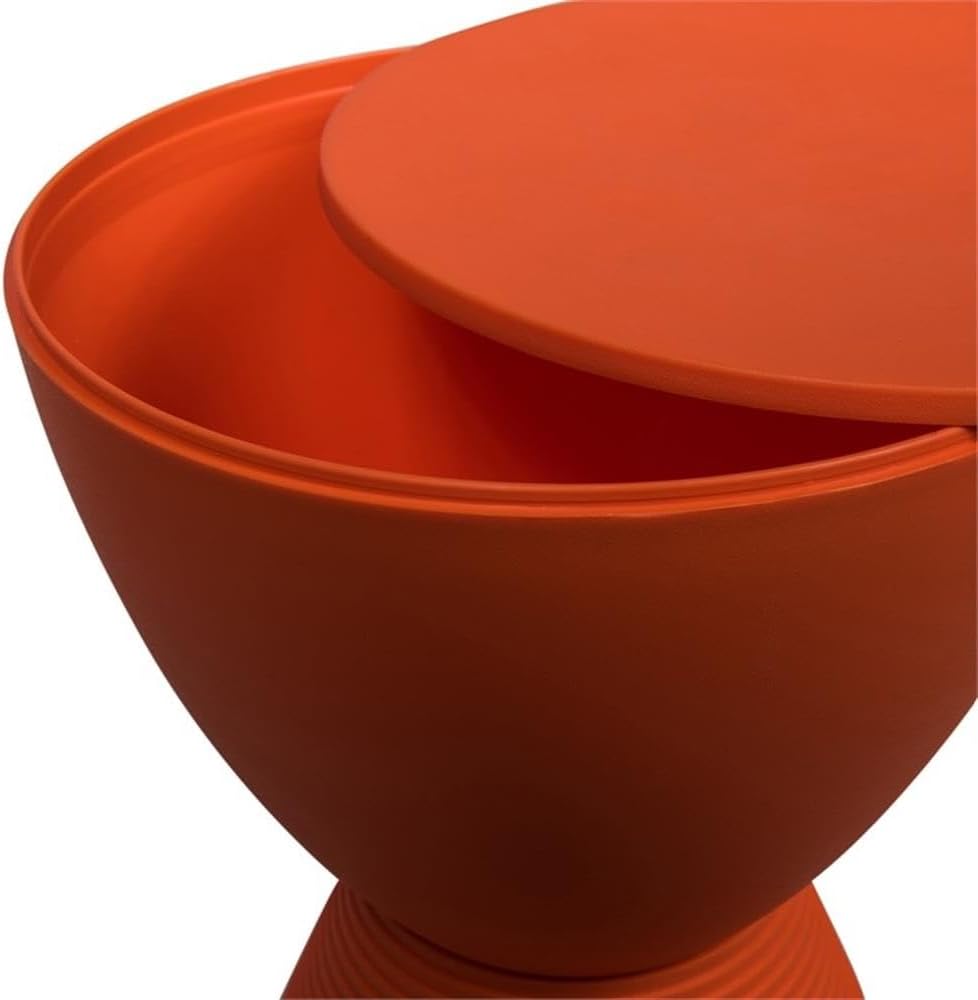 BOWERY HILL Contemporary Plastic Ribbed Round End Table, Hourglass Design wit...