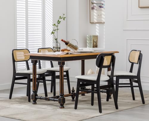 Shunzhi Rattan Dining Chairs Set of 4, Upholstered Farmhouse Dining Room Chai...